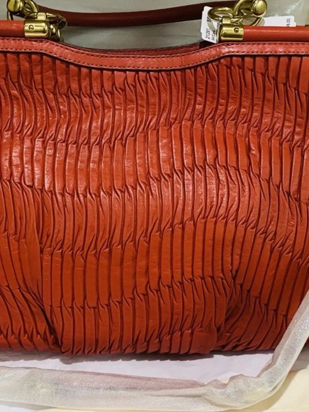 Coach Madison Carrie Gathered Leather Satchel Bag Coral